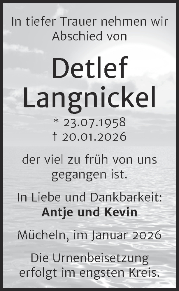  Traueranzeige für Detlef Langnickel vom 31.01.2026 aus Trauerkombi Merseburg