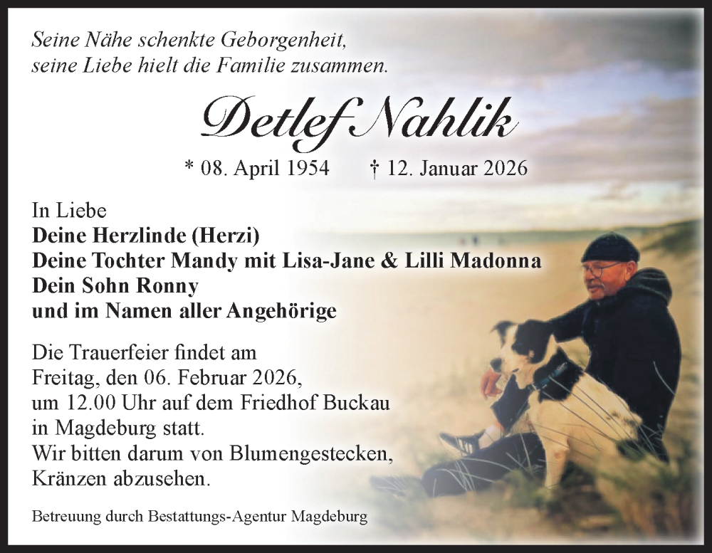  Traueranzeige für Detlef Nahlik vom 24.01.2026 aus Volksstimme Magdeburg