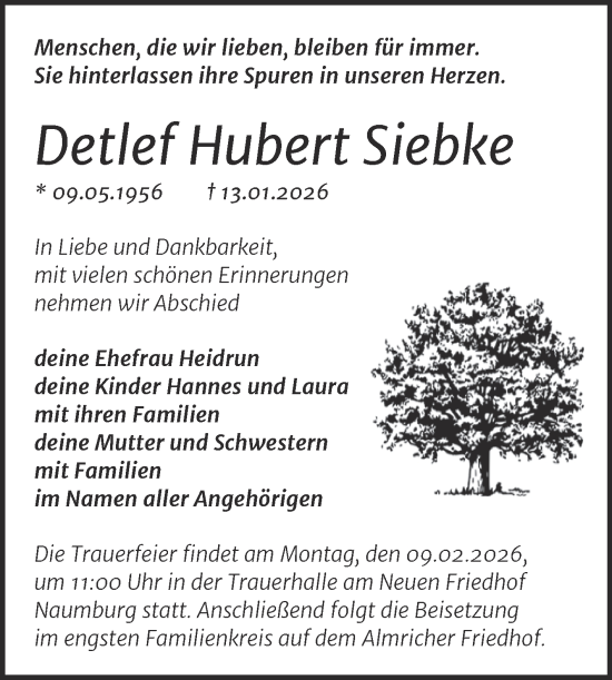 Traueranzeige von Detlef Hubert Siebke von Naumburger Tageblatt