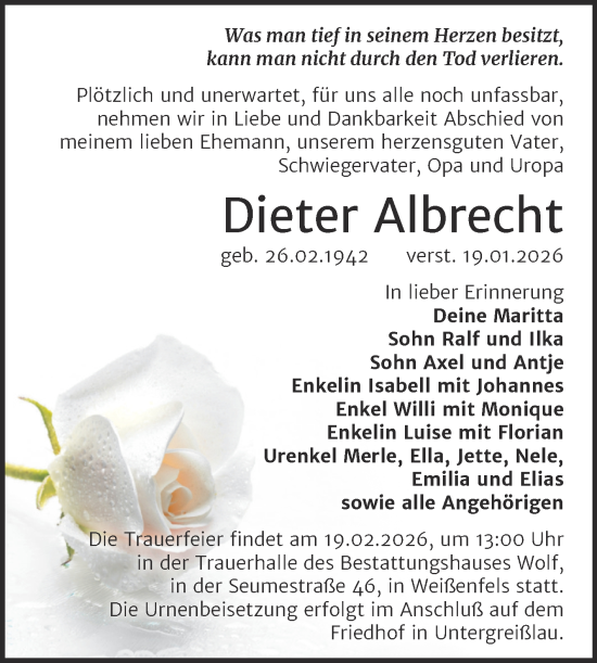 Traueranzeige von Dieter Albrecht von Trauerkombi Weißenfels