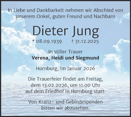 Traueranzeige von Dieter Jung von Trauerkombi Mansfelder Land