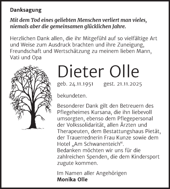 Traueranzeige von Dieter Olle von Trauerkombi Wittenberg