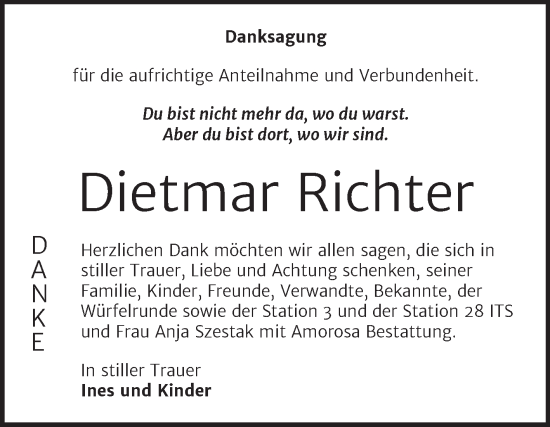 Traueranzeige von Dietmar Richter von Trauerkombi Dessau