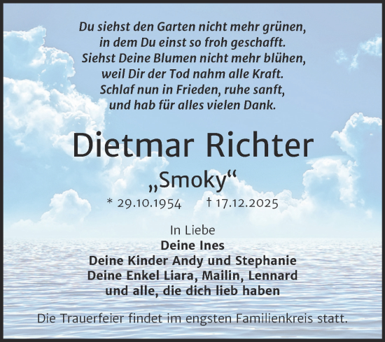 Traueranzeige von Dietmar Richter von Trauerkombi Dessau