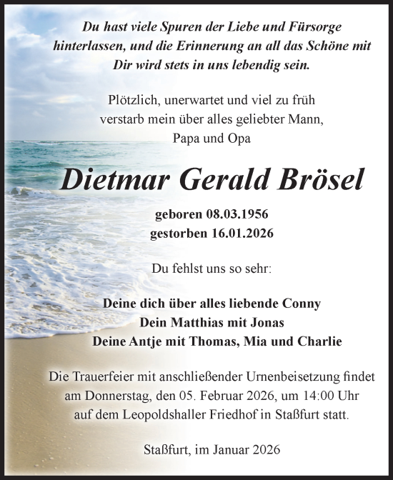 Traueranzeige von Dietmar Gerald Brösel 