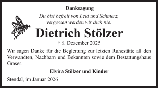 Traueranzeige von Dietrich Stölzer von Volksstimme Altmark Ost