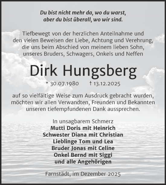 Traueranzeige von Dirk Hungsberg von Super Sonntag Merseburg/Querfurt