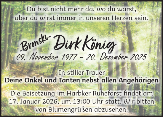 Traueranzeige von Dirk König von Volksstimme Oschersleben/Wanzleben