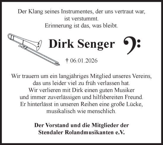Traueranzeige von Dirk Senger von Volksstimme Altmark Ost