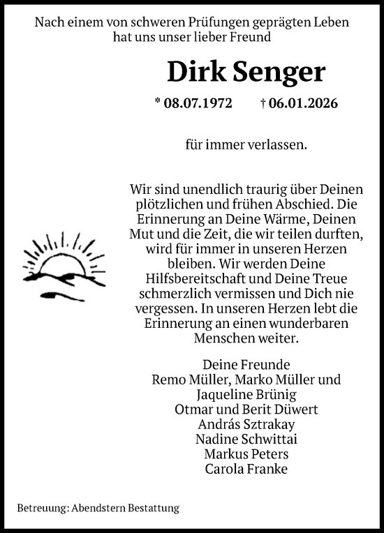 Traueranzeige von Dirk Senger von Volksstimme Altmark Ost