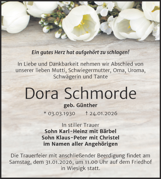 Traueranzeige von Dora Schmorde 