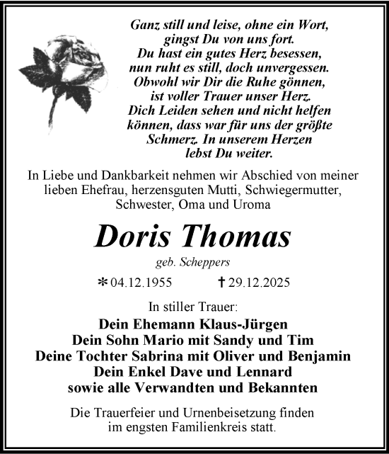 Traueranzeige von Doris Thomas von Trauerkombi Wittenberg