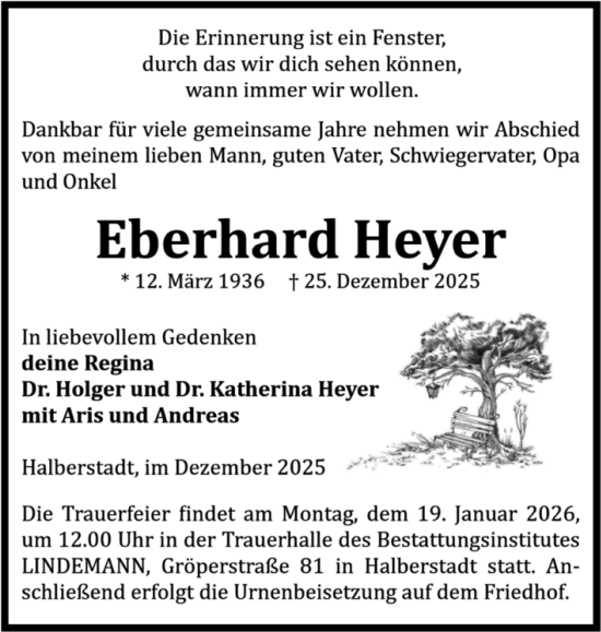 Traueranzeige von Eberhard Heyer von Volksstimme Halberstadt
