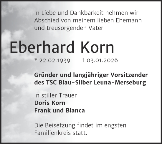 Traueranzeige von Eberhard Korn von Trauerkombi Merseburg
