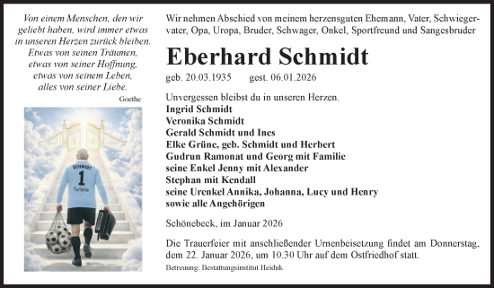 Traueranzeige von Eberhard Schmidt von Volksstimme Schönebeck
