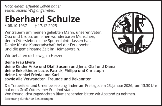 Traueranzeige von Eberhard Schulze von Volksstimme Magdeburg