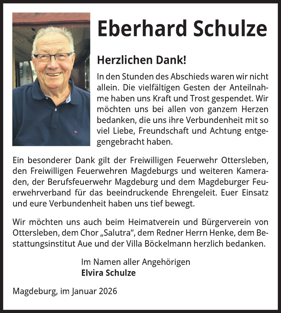  Traueranzeige für Eberhard Schulze vom 31.01.2026 aus Volksstimme Magdeburg
