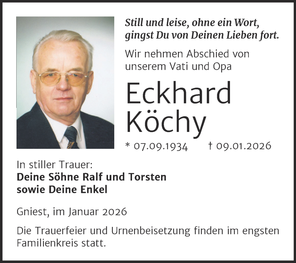  Traueranzeige für Eckhard Köchy vom 17.01.2026 aus Trauerkombi Wittenberg