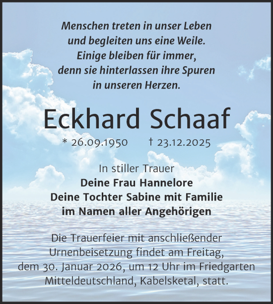 Traueranzeige von Eckhard Schaaf 