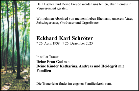 Traueranzeige von Eckhard Karl Schröter von Volksstimme Altmark West