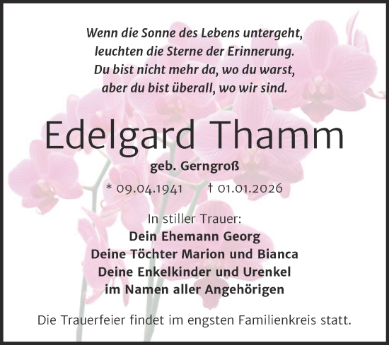 Traueranzeige von Edelgard Thamm von Trauerkombi Bitterfeld