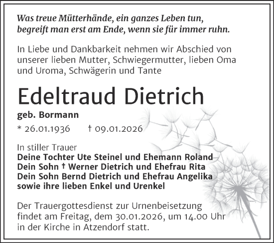 Traueranzeige von Edeltraud Dietrich von Trauerkombi Merseburg