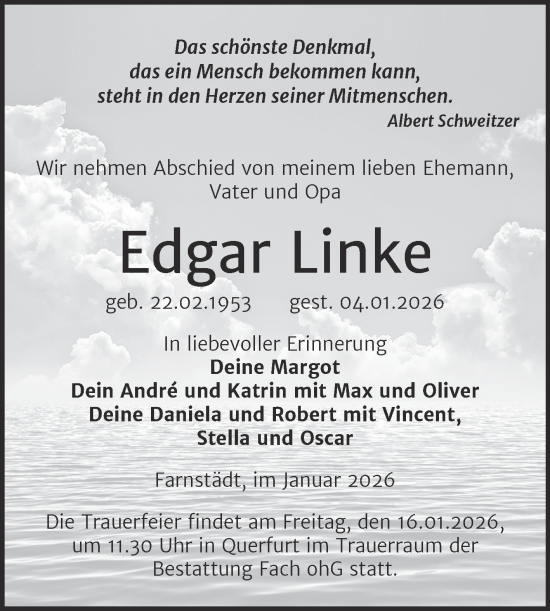 Traueranzeige von Edgar Linke von Trauerkombi Merseburg