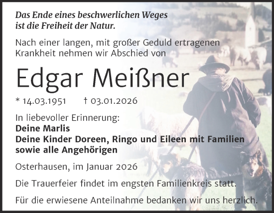 Traueranzeige von Edgar Meißner von Trauerkombi Mansfelder Land
