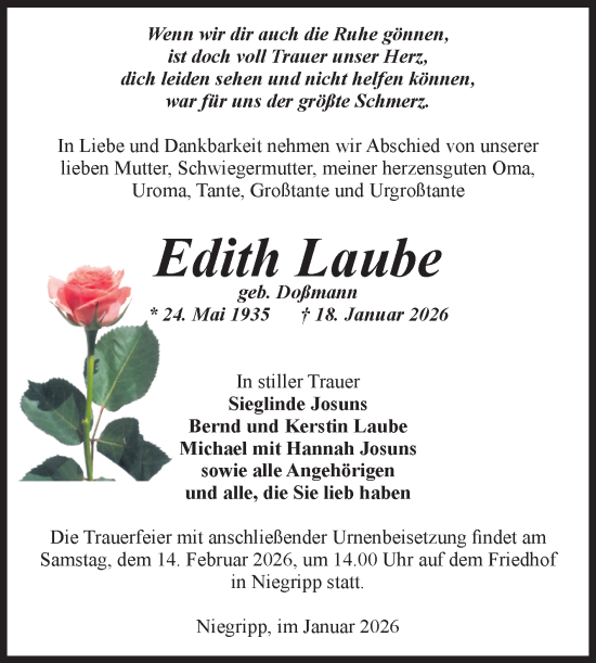 Traueranzeige von Edith Laube 