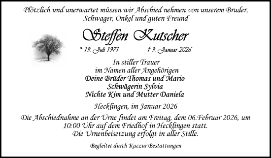 Traueranzeige von Egbert Kutscher von Volksstimme Staßfurt