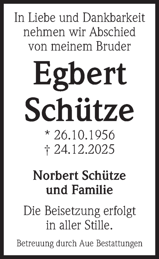 Traueranzeige von Egbert Schütze von Volksstimme Magdeburg