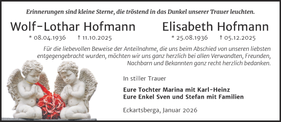 Traueranzeige von Elisabeth Hofmann von Super Sonntag Naumburg/Nebra