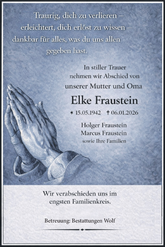 Traueranzeige von Elke Fraustein von Volksstimme Wernigerode