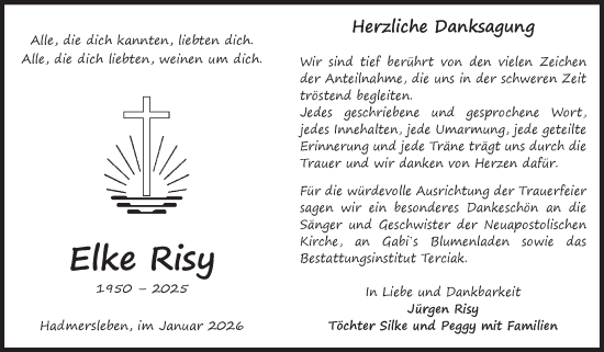 Traueranzeige von Elke Risy von Volksstimme Oschersleben/Wanzleben
