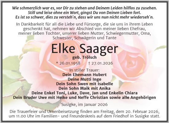 Traueranzeige von Elke Saager von Trauerkombi Köthen