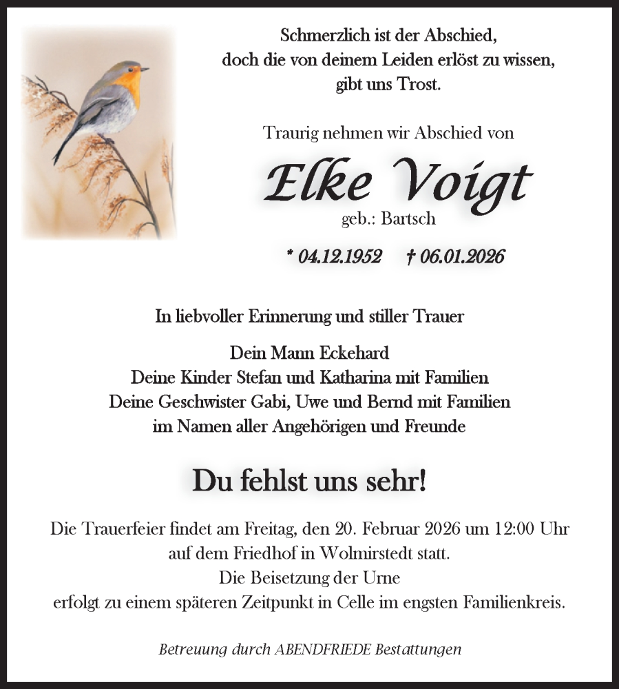  Traueranzeige für Elke Voigt vom 17.01.2026 aus Volksstimme Haldensleben/Wolmirstedt