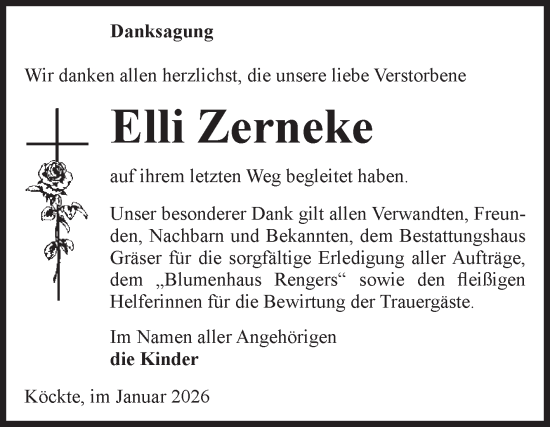 Traueranzeige von Elli Zerneke von Volksstimme Altmark West