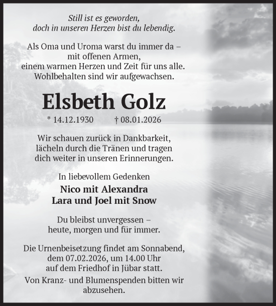 Traueranzeige von Elsbeth Golz von Volksstimme Altmark West