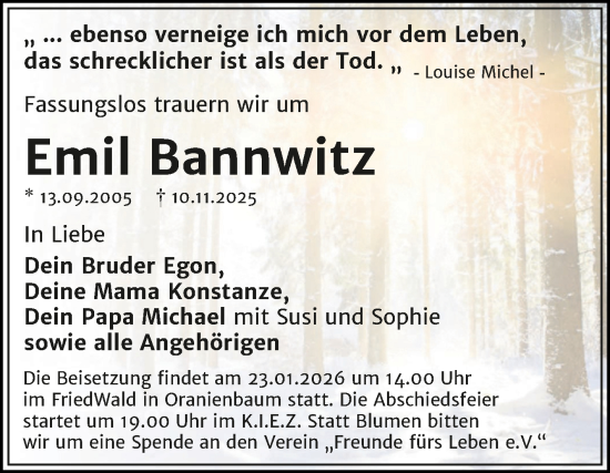 Traueranzeige von Emil Bannwitz von Trauerkombi Dessau