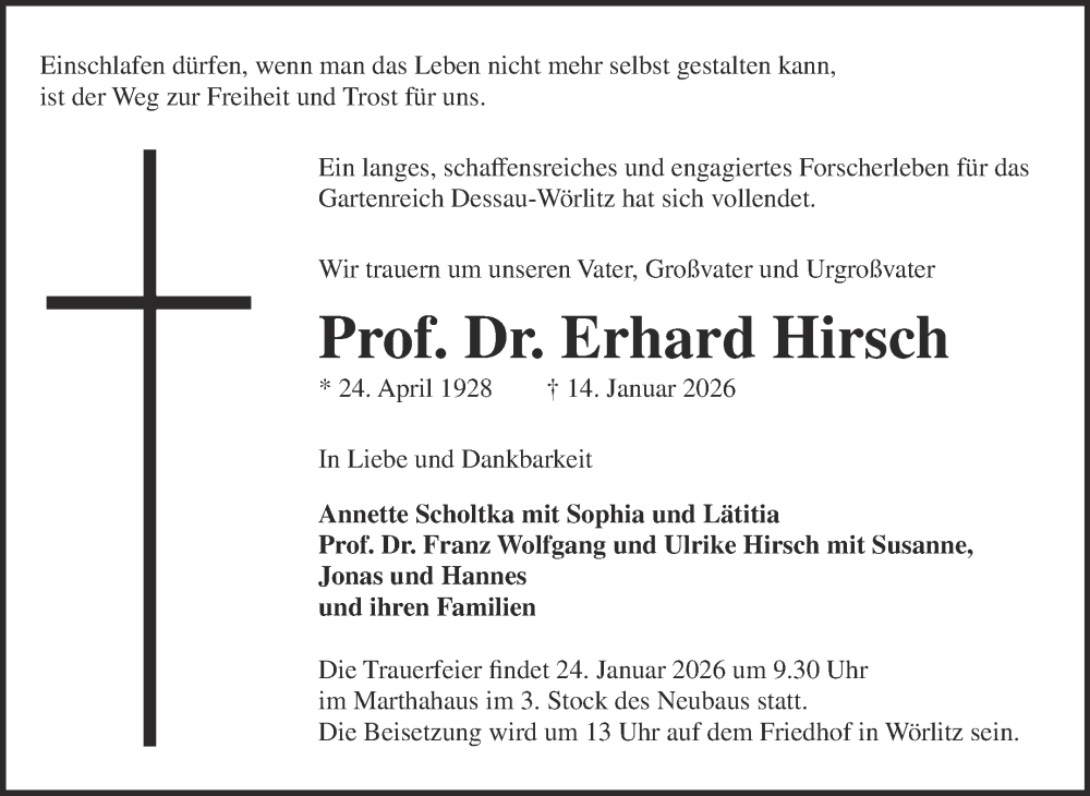  Traueranzeige für Erhard Hirsch vom 17.01.2026 aus Mitteldeutsche Zeitung Dessau-Roßlau