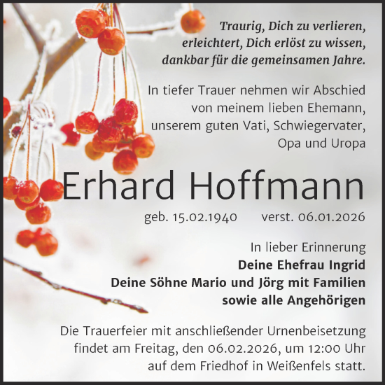 Traueranzeige von Erhard Hoffmann von Trauerkombi Weißenfels