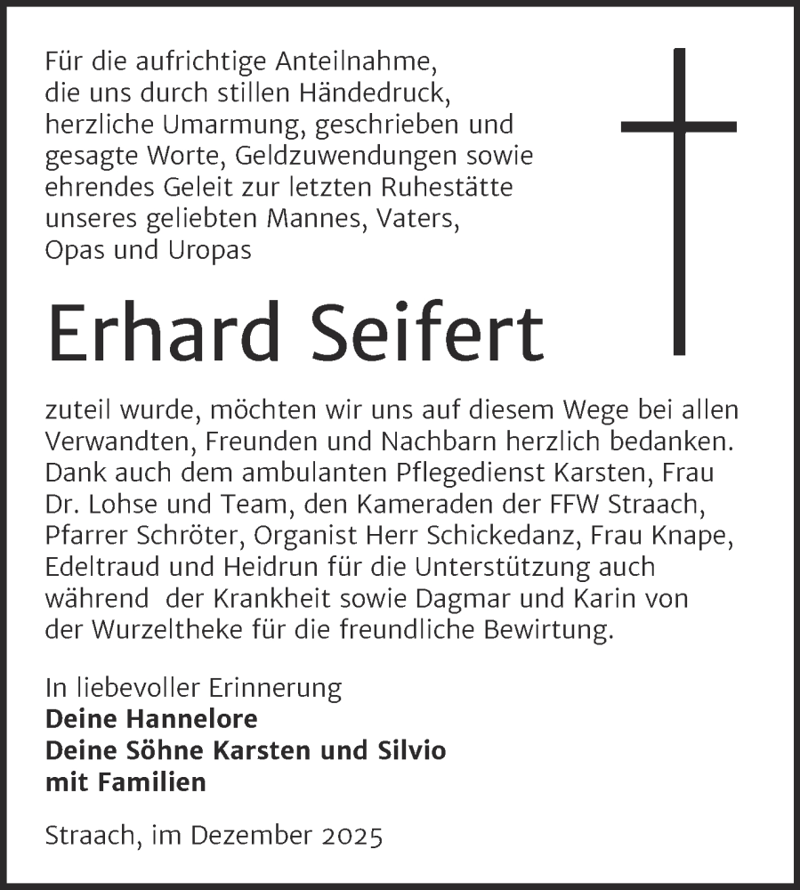  Traueranzeige für Erhard Seifert vom 17.01.2026 aus Trauerkombi Wittenberg