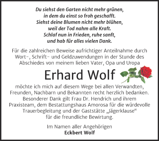 Traueranzeige von Erhard Wolf von Trauerkombi Dessau