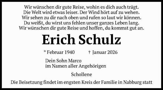 Traueranzeige von Erich Schulz von Volksstimme Altmark Ost