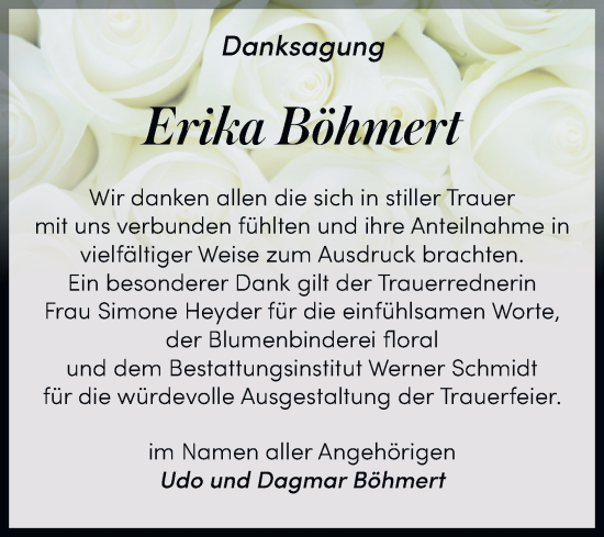 Traueranzeige von Erika Böhmert von Trauerkombi Quedlinburg