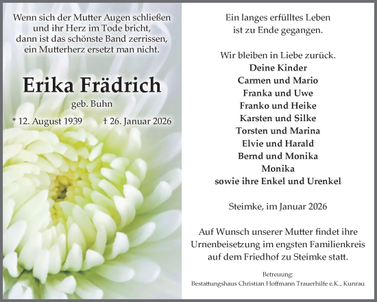 Traueranzeige von Erika Frädrich von Volksstimme Altmark West