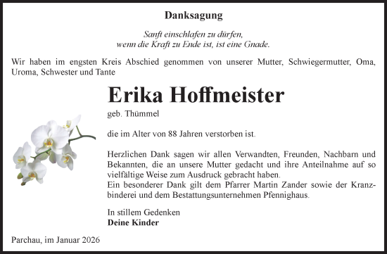 Traueranzeige von Erika Hoffmeister von Volksstimme Burg/Genthin