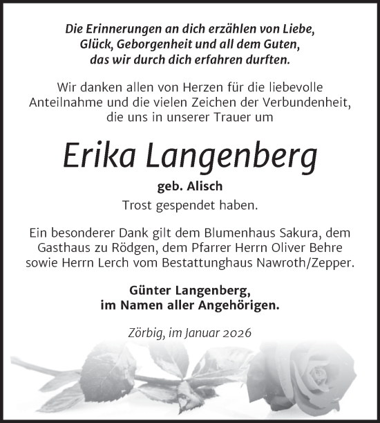 Traueranzeige von Erika Langenberg von Trauerkombi Bitterfeld
