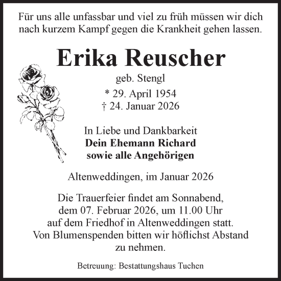 Traueranzeige von Erika Reuscher von Volksstimme Oschersleben/Wanzleben