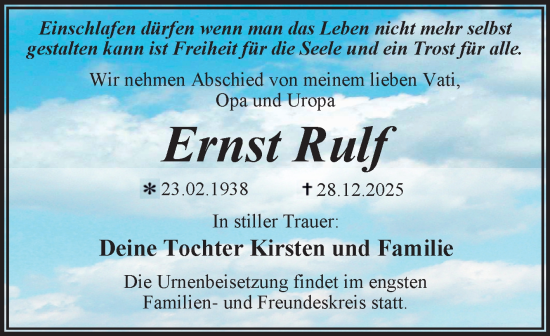 Traueranzeige von Ernst Rulf von Trauerkombi Dessau
